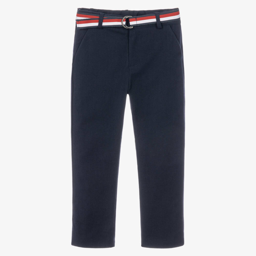 Patachou-Boys Navy Blue Trousers with Striped Belt | Childrensalon