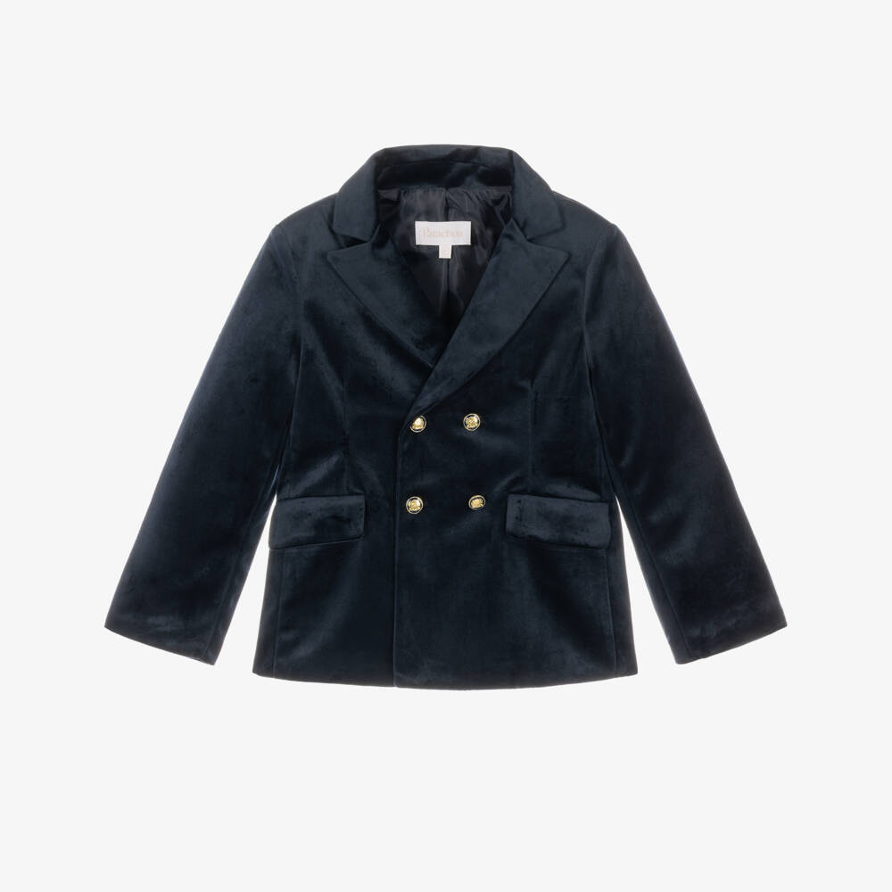 Patachou-Boys Navy Blue Velvet Blazer | Childrensalon