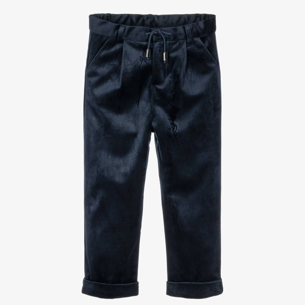 Patachou-Boys Navy Blue Velvet Occasion Trousers  | Childrensalon