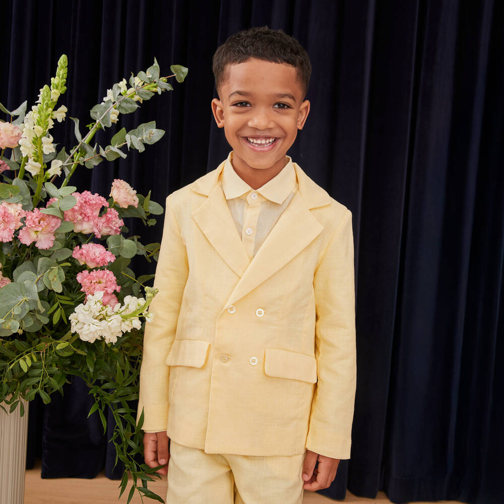 Patachou-Boys Pastel Yellow Double Breasted Suit | Childrensalon