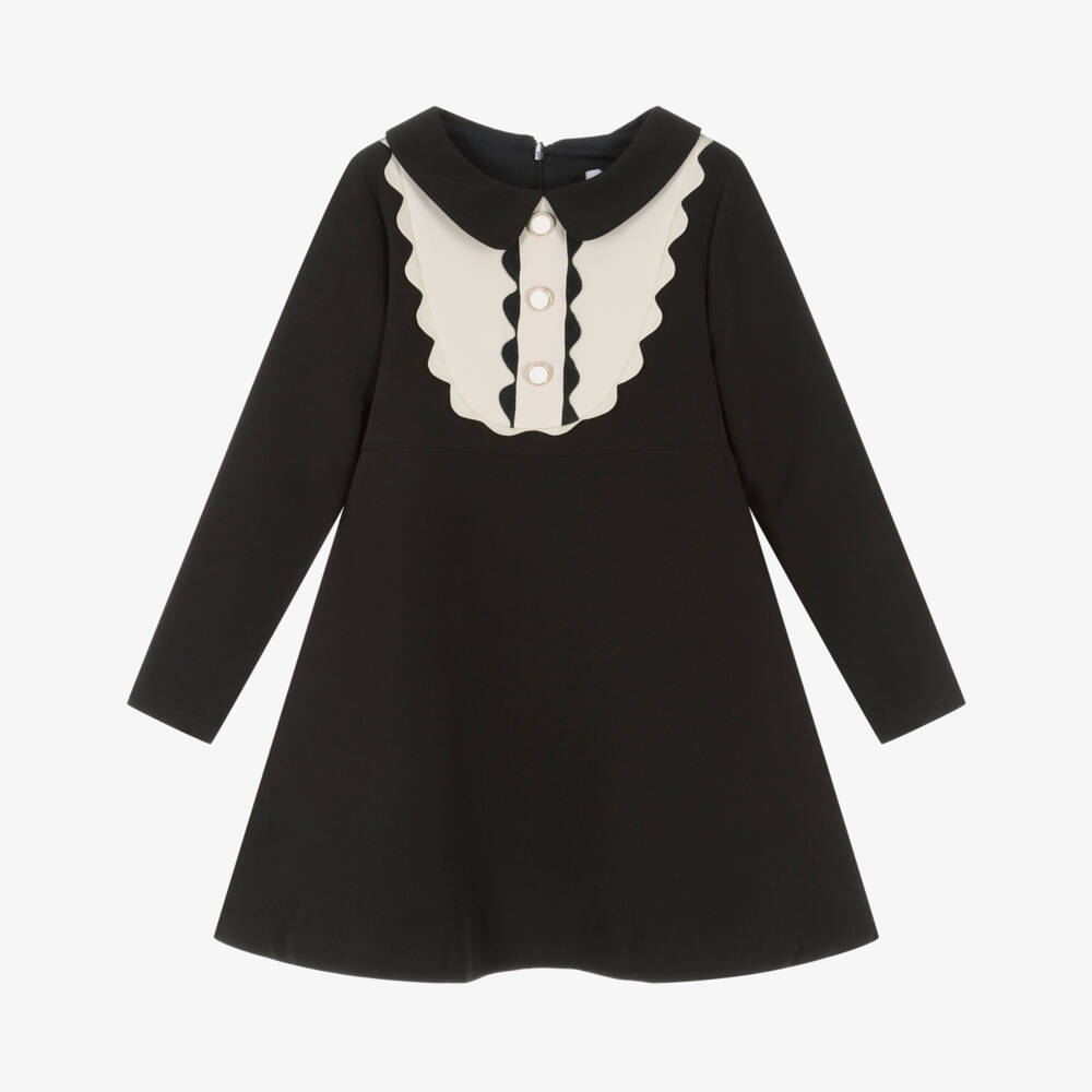 Patachou-Girls Black Dress with Ric Rac Accents | Childrensalon
