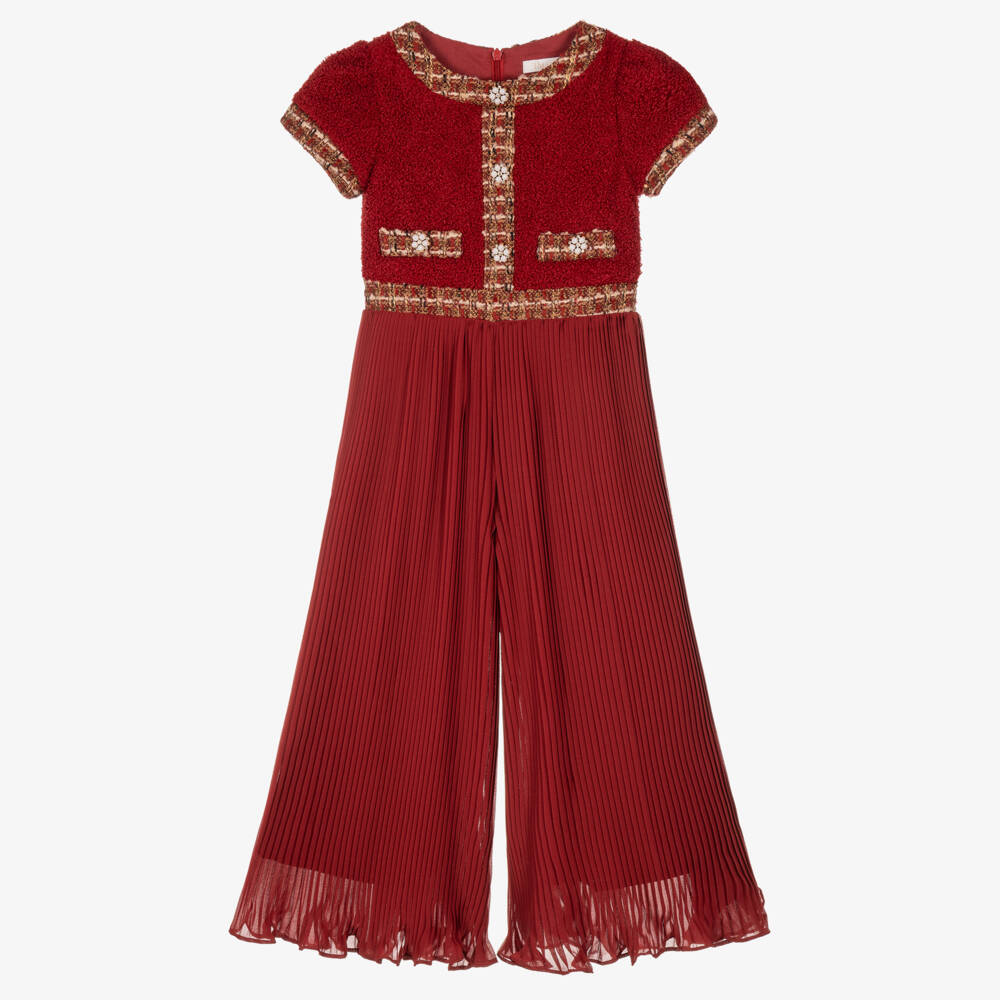 Patachou-Girls Burgundy Red Pleated Jumpsuit | Childrensalon