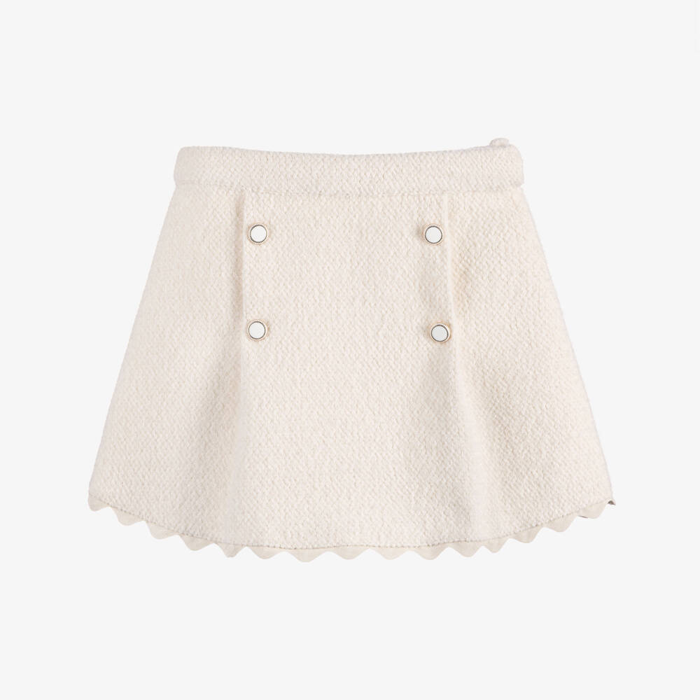 Patachou-Girls Ivory Fluffy Skirt with Ricrac Trim | Childrensalon