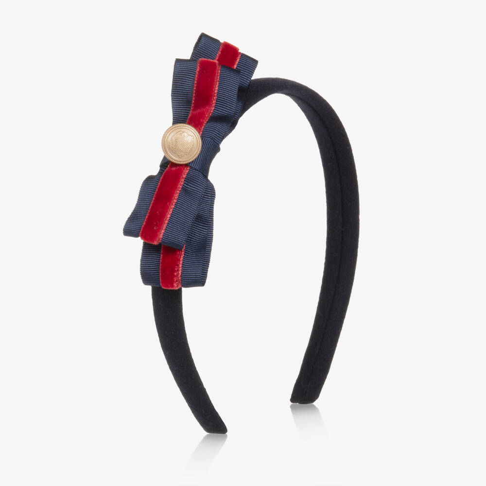 Patachou-Girls Navy Blue & Red Bow Hairband | Childrensalon