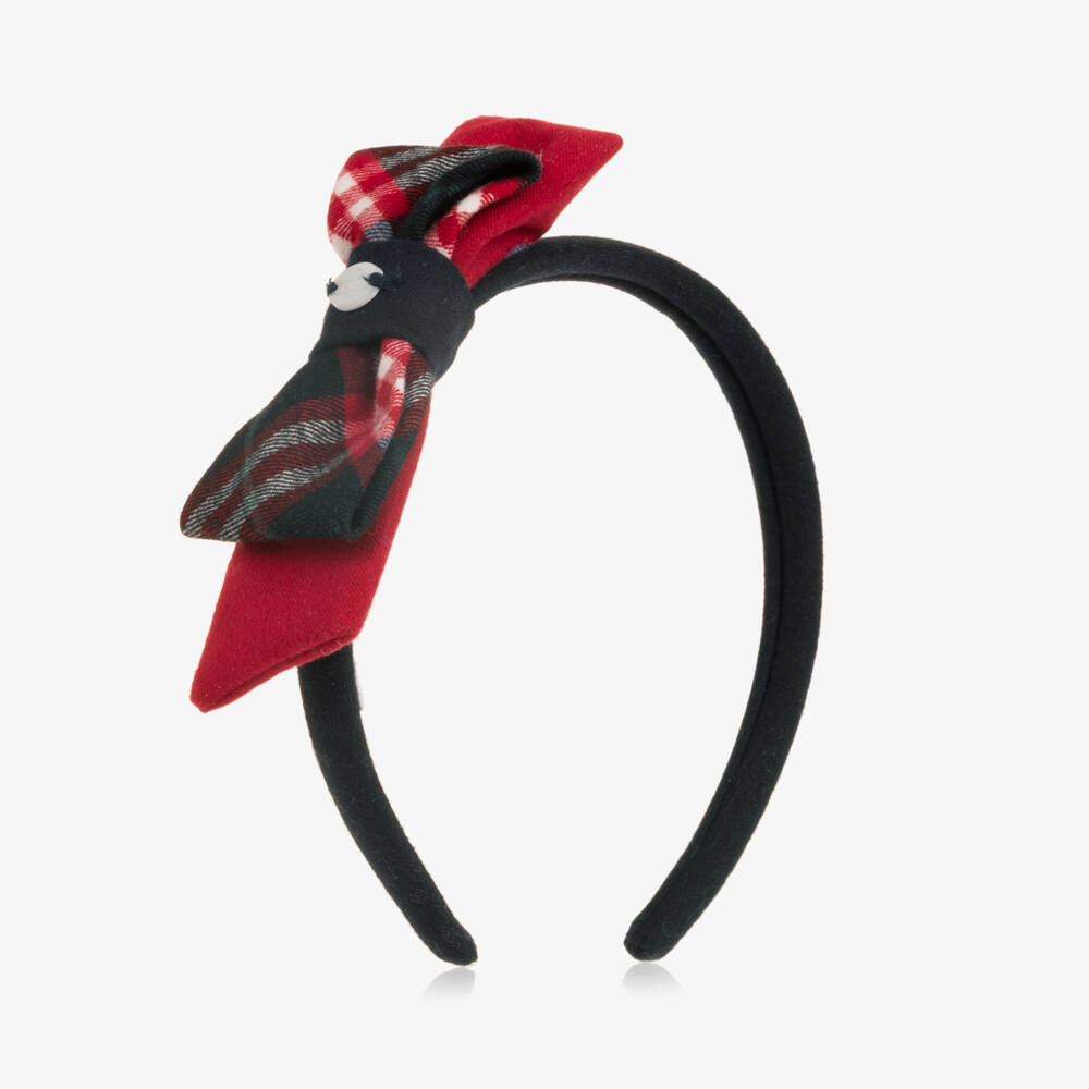 Patachou-Girls Navy Blue & Red Tartan Bow Hairband | Childrensalon