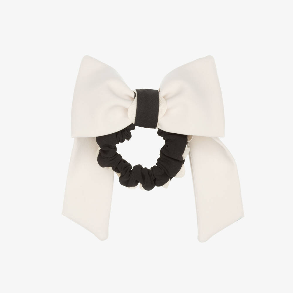 Patachou-Girls Pale Beige Bow Hair Scrunchie (14cm) | Childrensalon