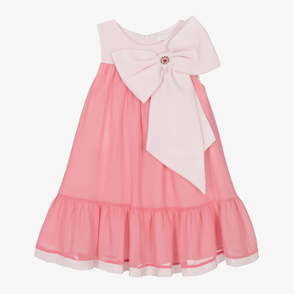 Patachou-Girls Pink Chiffon Dress with Statement Bow | Childrensalon