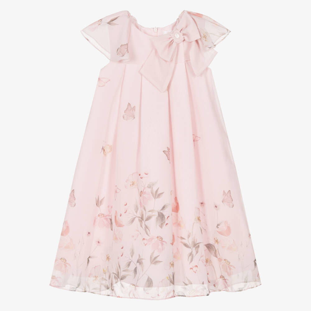 Patachou-Girls Pink Floral Chiffon Dress with Bow | Childrensalon