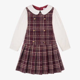 Girls Red Checked Tweed Dress