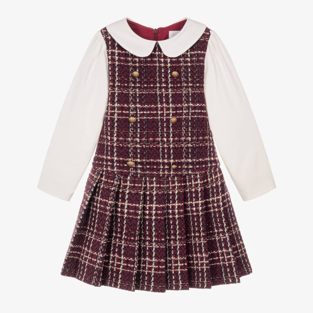 Patachou-Girls Red Checked Tweed Dress | Childrensalon