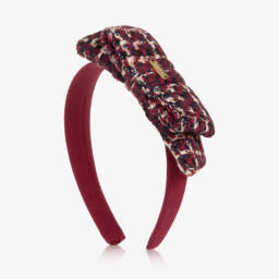 Girls Red Tweed Bow Hairband
