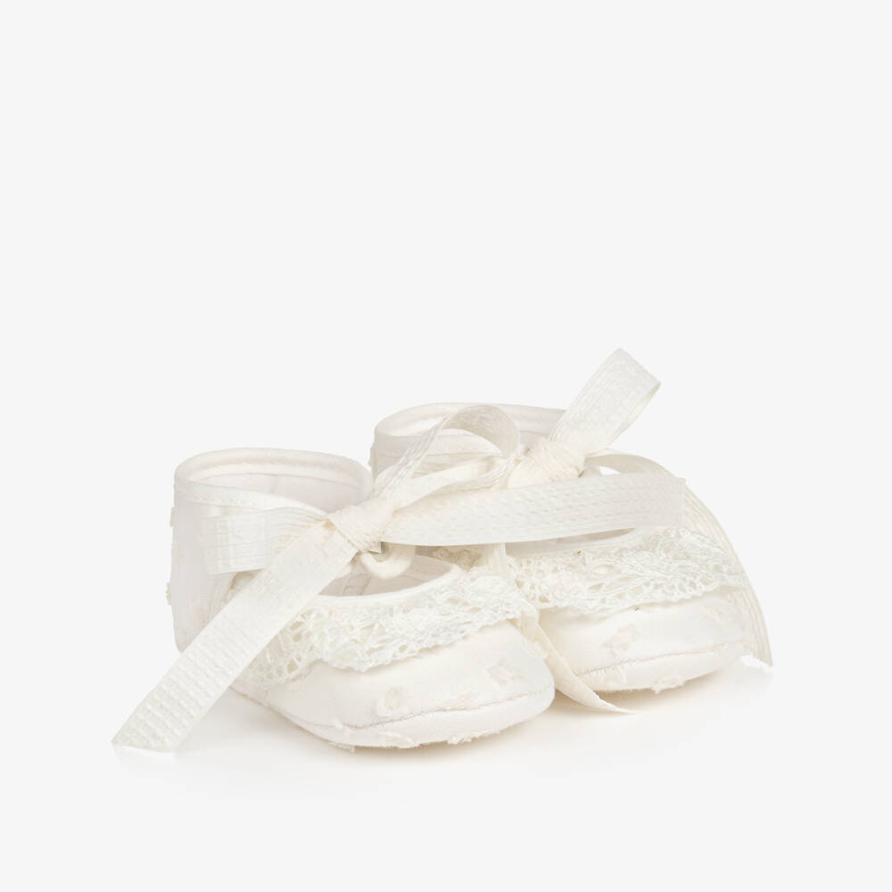 PAZ Rodríguez-Baby Girls Ivory Pre-Walker Shoes With Lace Trims | Childrensalon
