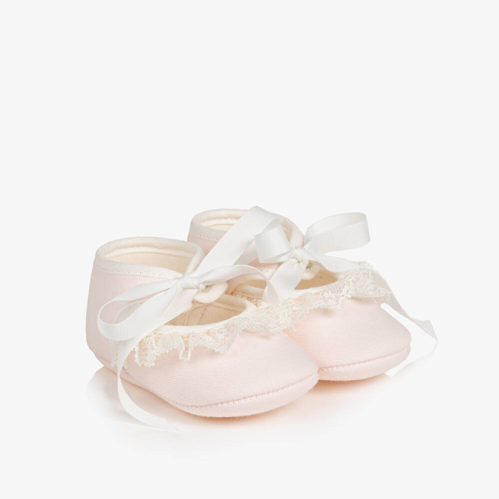 PAZ Rodríguez-Baby Girls Pale Pink Pre-Walker Shoes with Lace Trim | Childrensalon