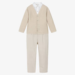 PAZ Rodríguez-Boys White & Beige Cotton Trousers Set | Childrensalon