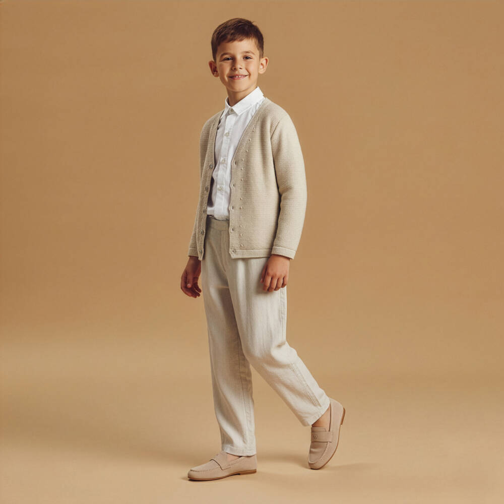 PAZ Rodríguez-Boys White & Beige Cotton Trousers Set | Childrensalon