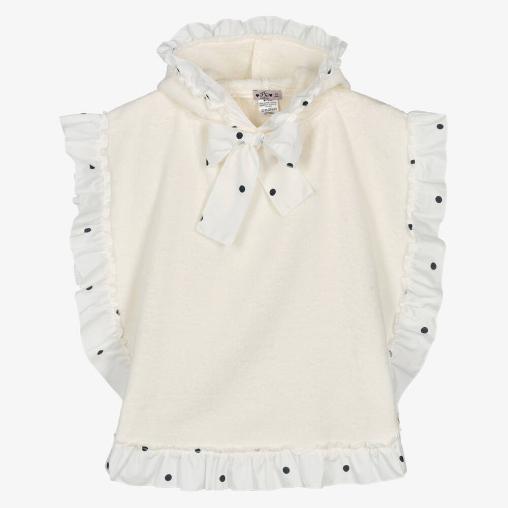 Phi Clothing-Girls Ivory Poncho Towel with Polka Dot Ruffle Trim | Childrensalon