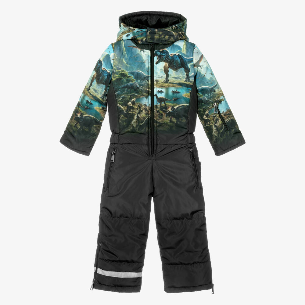 Pilguni-Boys Black Dinosaur Print Snowsuit | Childrensalon