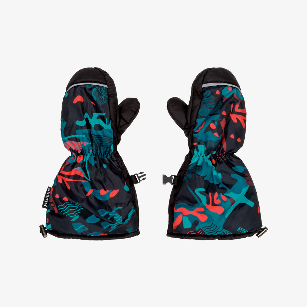 Pilguni-Boys Black Graphic Print Ski Mittens | Childrensalon