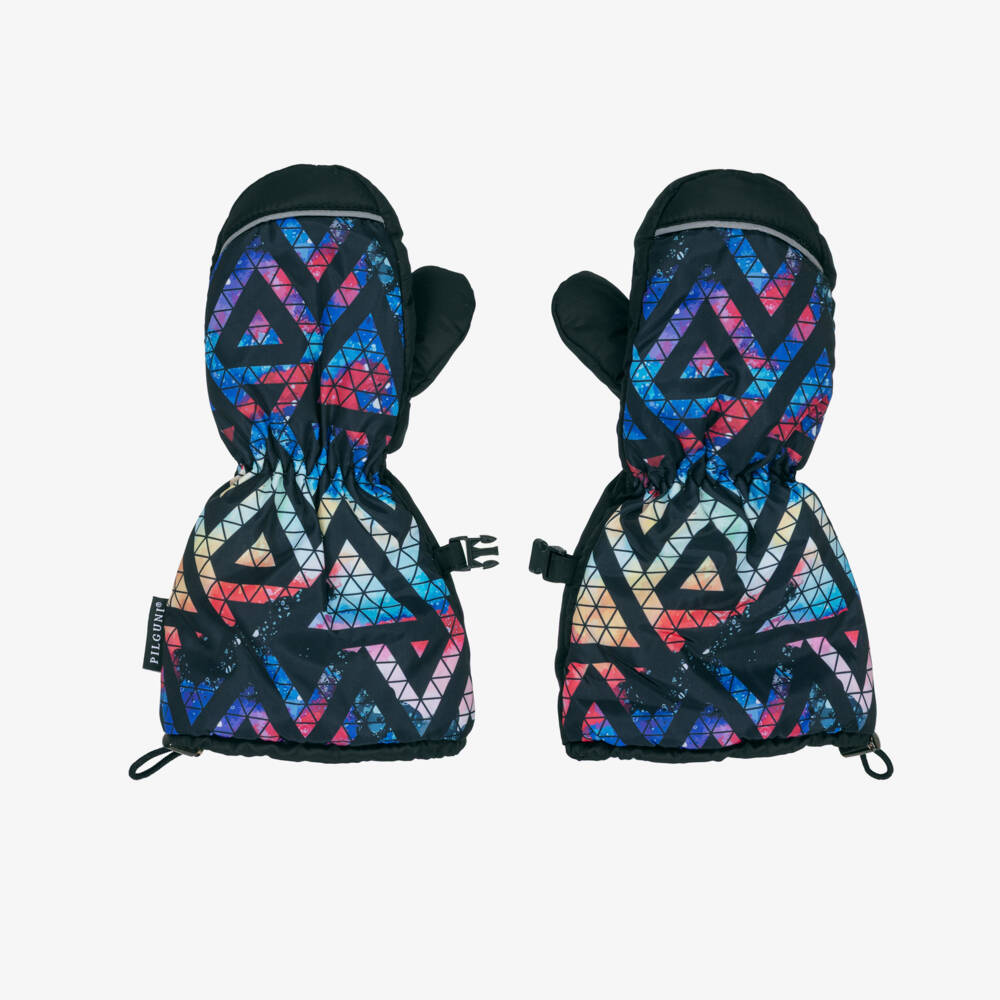 Pilguni-Boys Colourful Ski Mittens with Black Triangle Print | Childrensalon