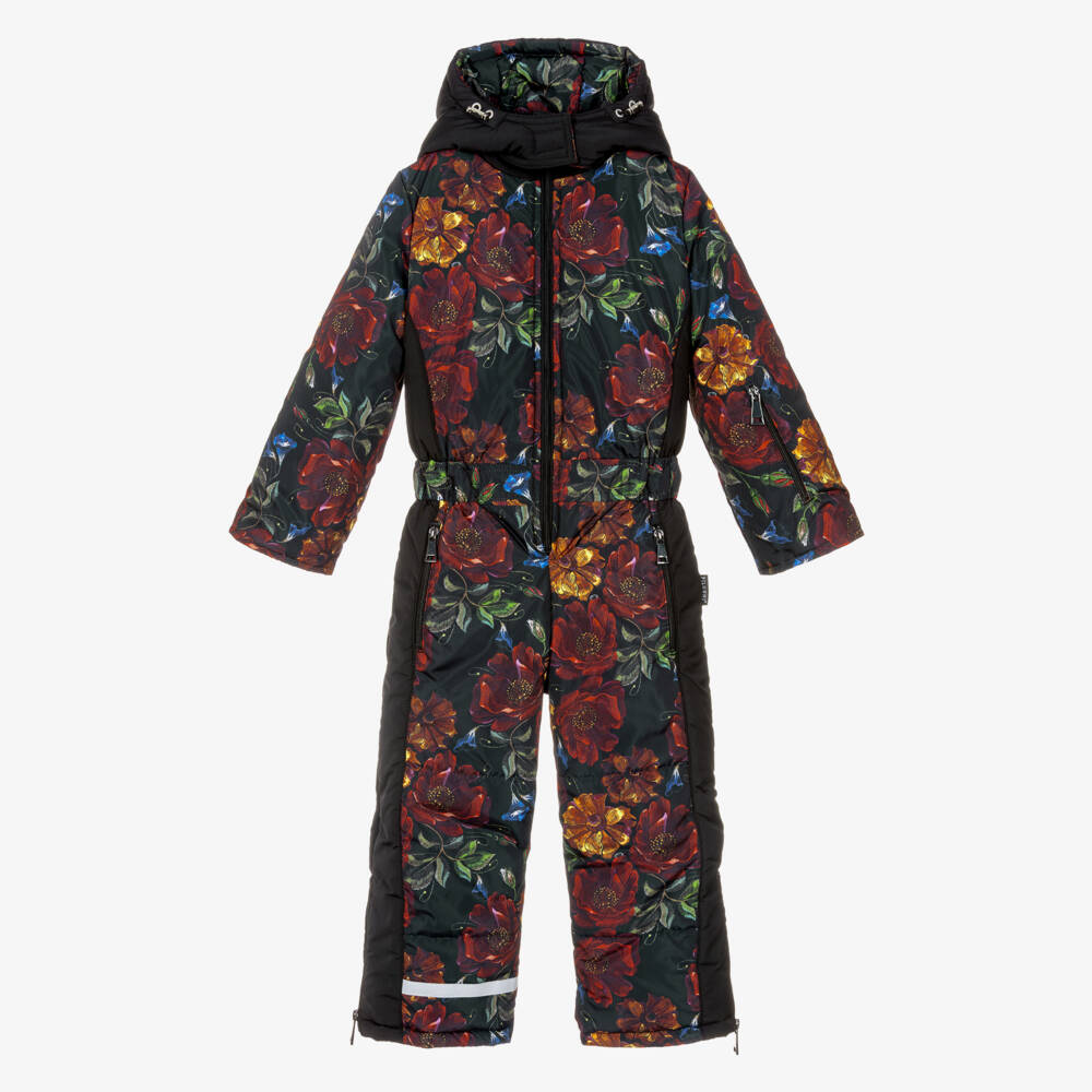 Pilguni-Girls Black Floral Print Snowsuit | Childrensalon