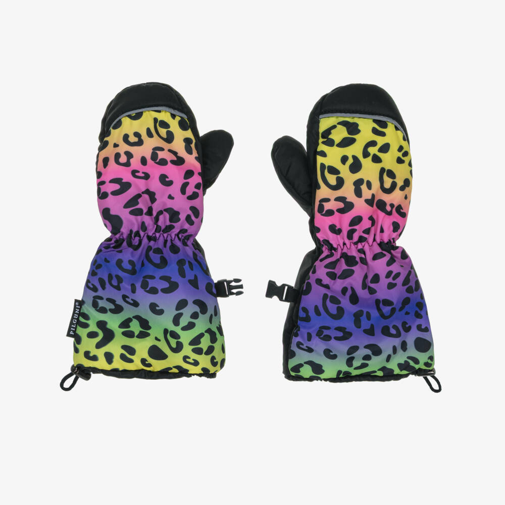 Pilguni-Girls Black & Pink Leopard Print Ski Mittens | Childrensalon