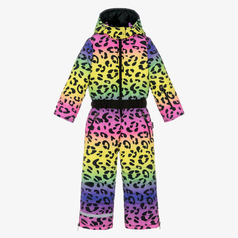Pilguni-Girls Bright Yellow & Pink Leopard Print Snowsuit | Childrensalon