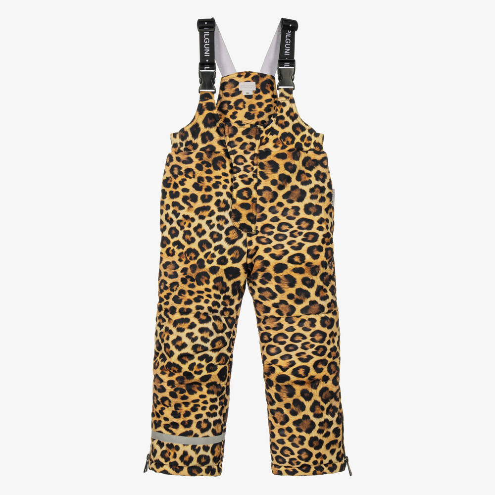 Pilguni-Girls Brown Leopard Print Ski Salopettes | Childrensalon