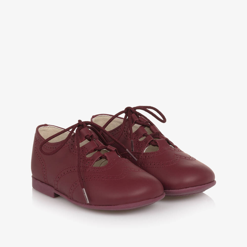 Pisamonas-Boys Burgundy Red Leather Brogue-Style Shoes | Childrensalon