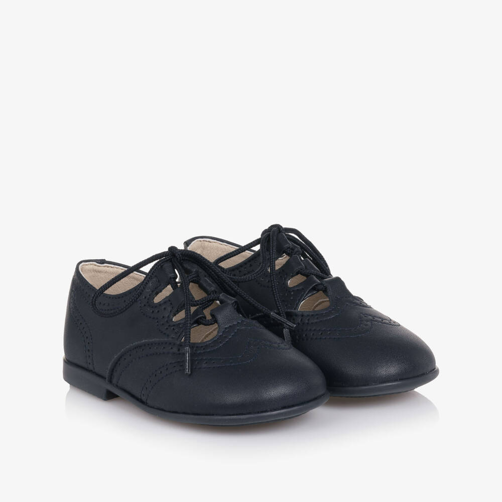 Pisamonas-Boys Navy Blue Leather Brogue-Style Shoes | Childrensalon