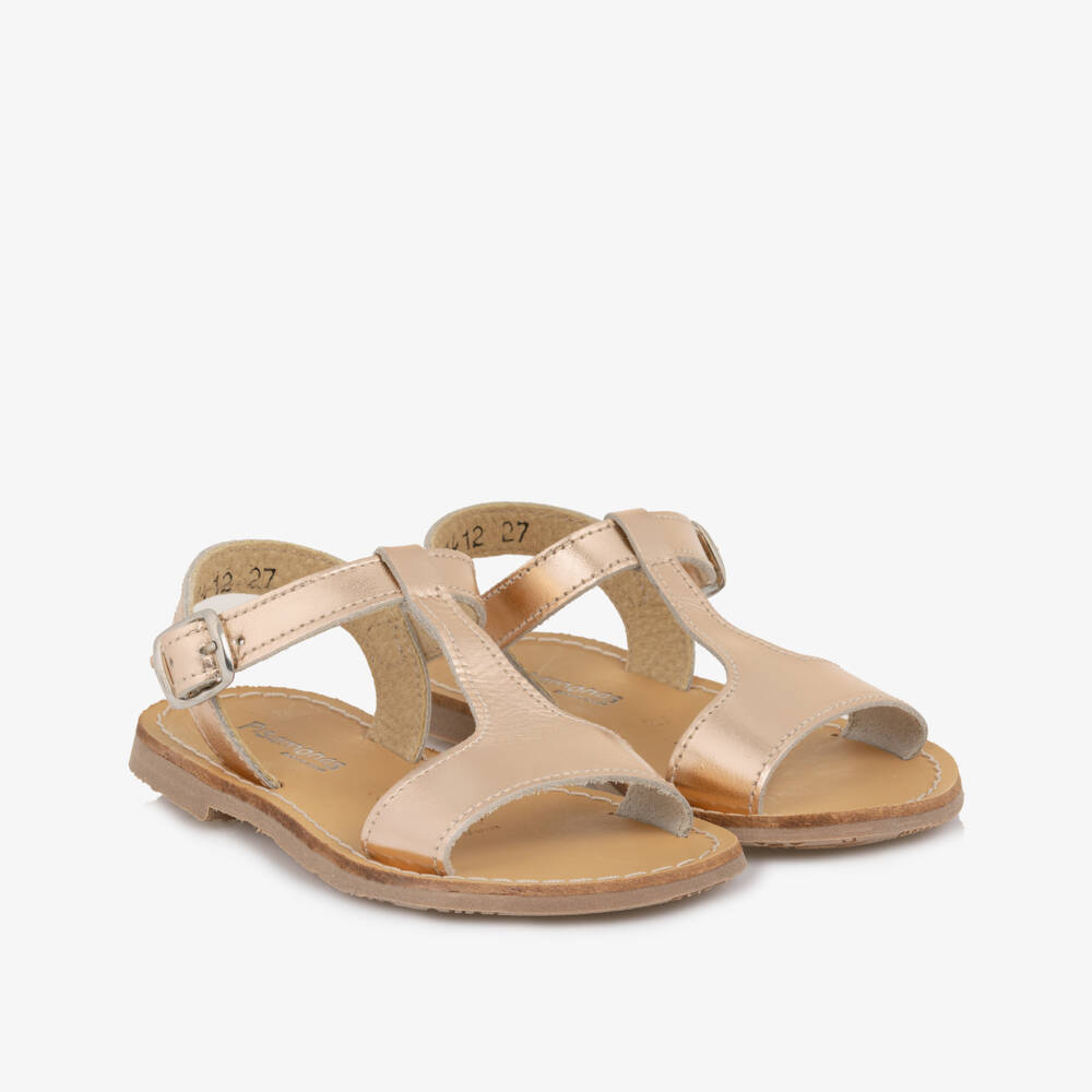 Pisamonas-Girls Metallic Rose Bronze Leather Sandals | Childrensalon
