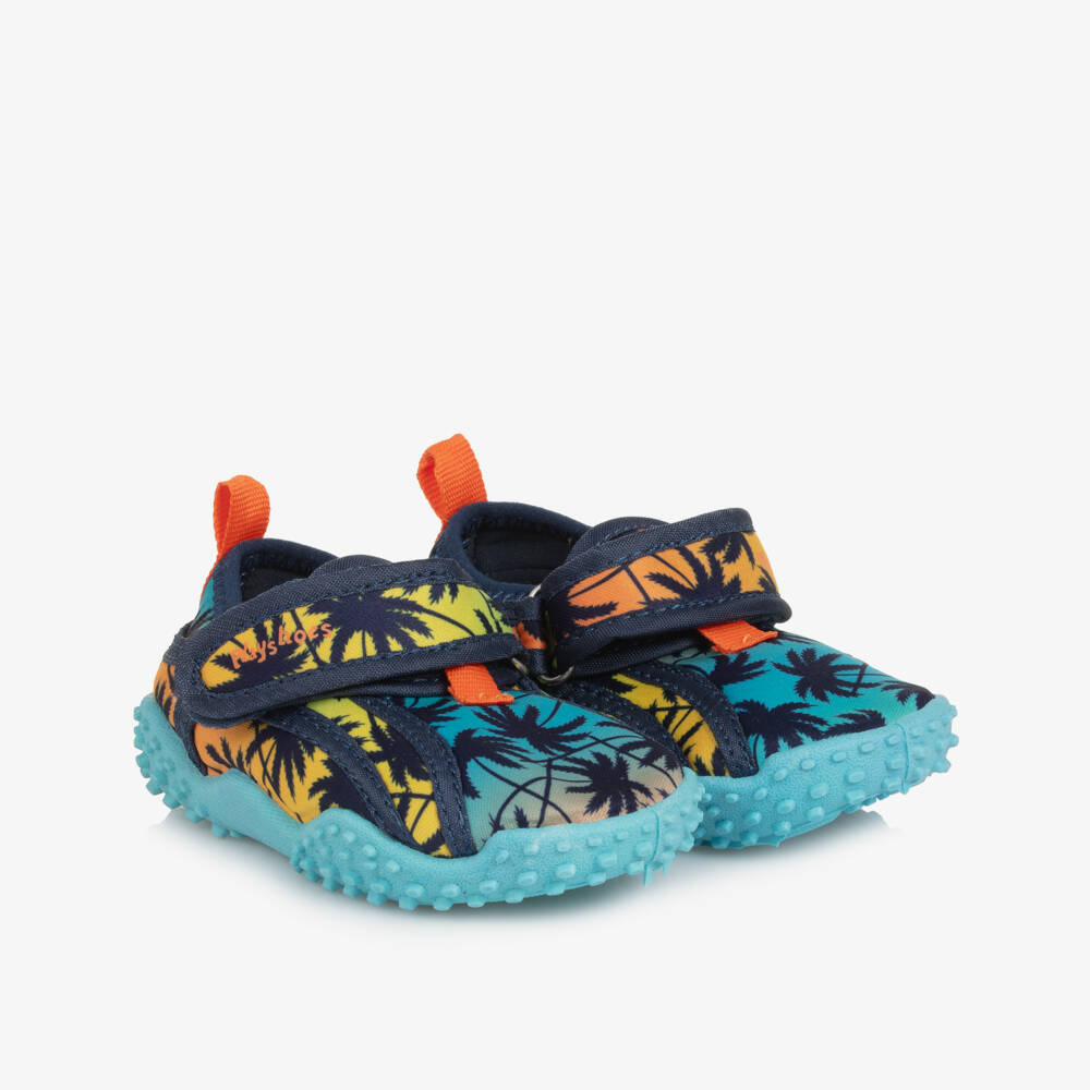 Playshoes-Boys Blue Palm Tree Print Aqua Shoes | Childrensalon