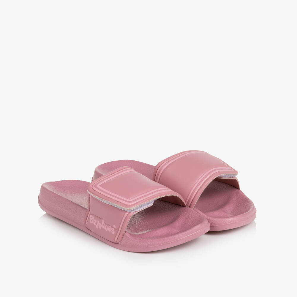 Playshoes-Girls Pink Velcro Strap Sliders | Childrensalon
