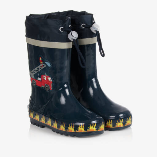 Playshoes-Navy Blue Fire Truck Rain Boots | Childrensalon