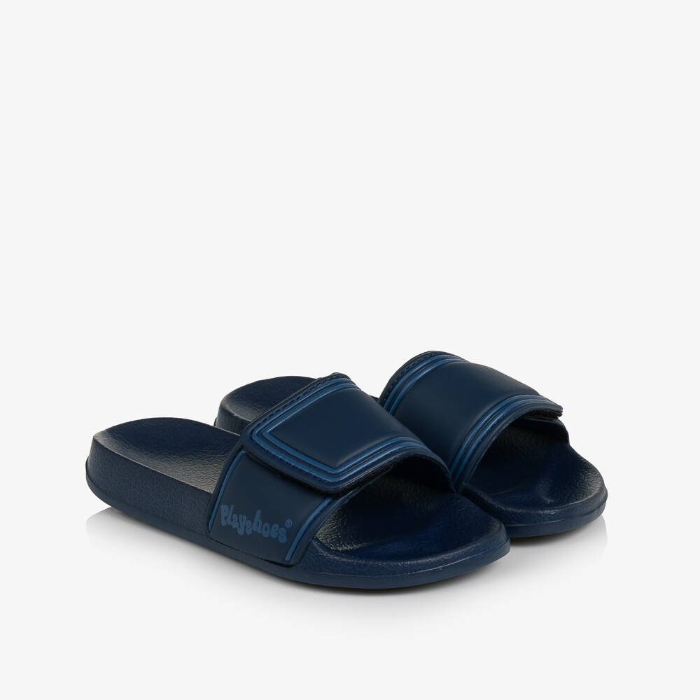Playshoes-Navy Blue Velcro Strap Sliders | Childrensalon