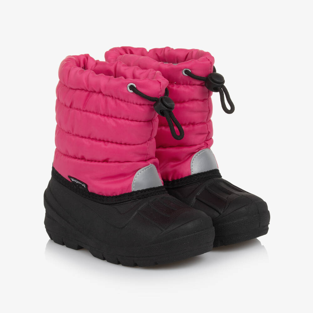 Playshoes-Pink & Black Drawstring Snow Boots | Childrensalon