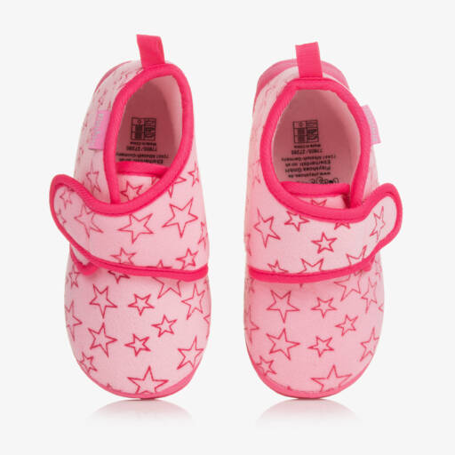 Playshoes-Pink Star Velour Slippers | Childrensalon