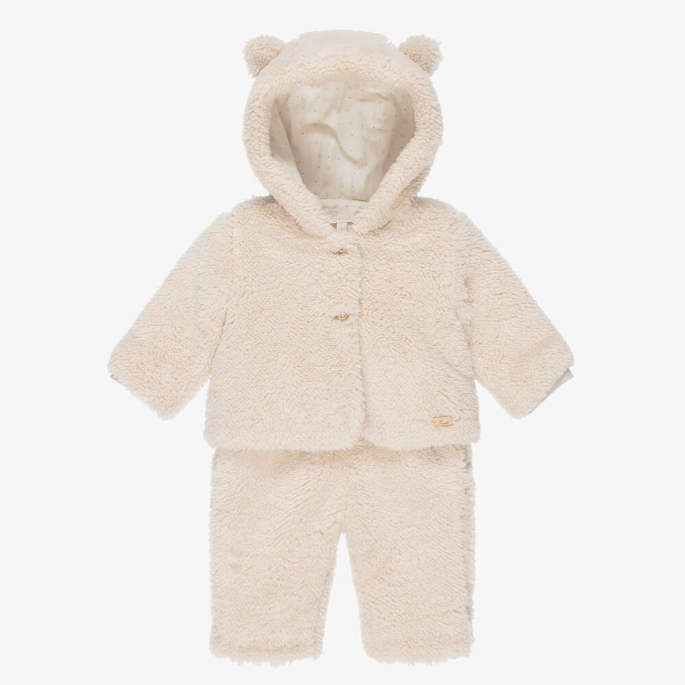 Pureté Du... Bébé-Beige Teddy Fleece Two-Piece Pramsuit | Childrensalon