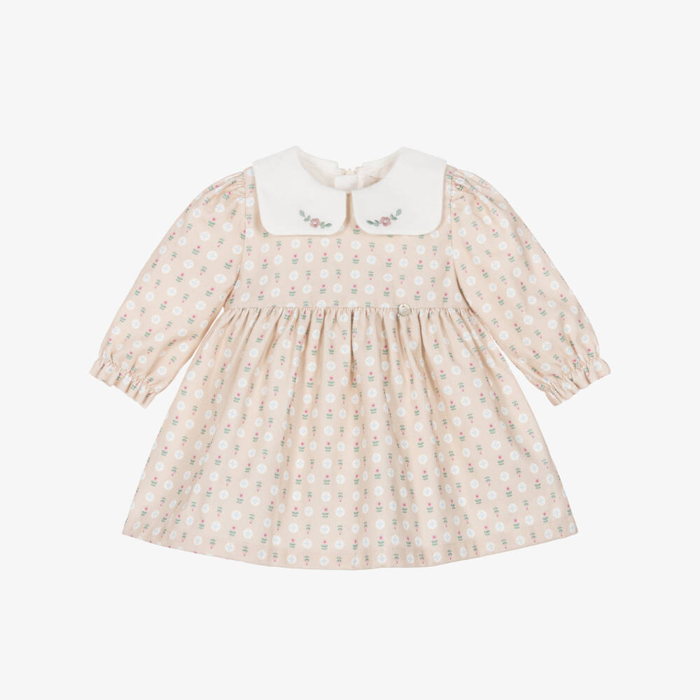 Pureté Du... Bébé-Girls Beige Corduroy Floral Patterned Dress | Childrensalon