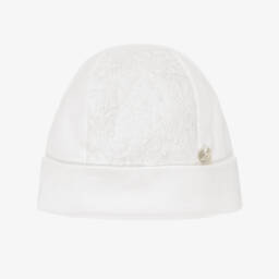 Ivory Cotton Embroidered Layette Hat