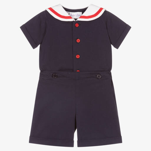 Rachel Riley-Baby Boys Blue Sailor Buster Suit | Childrensalon