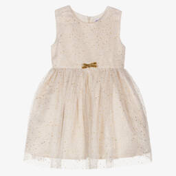 Rachel Riley-Girls Gold Glitter & Star Dress | Childrensalon