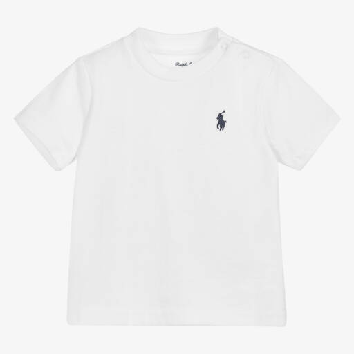 Ralph Lauren-Baby Boys White Pony Logo Cotton T-Shirt  | Childrensalon