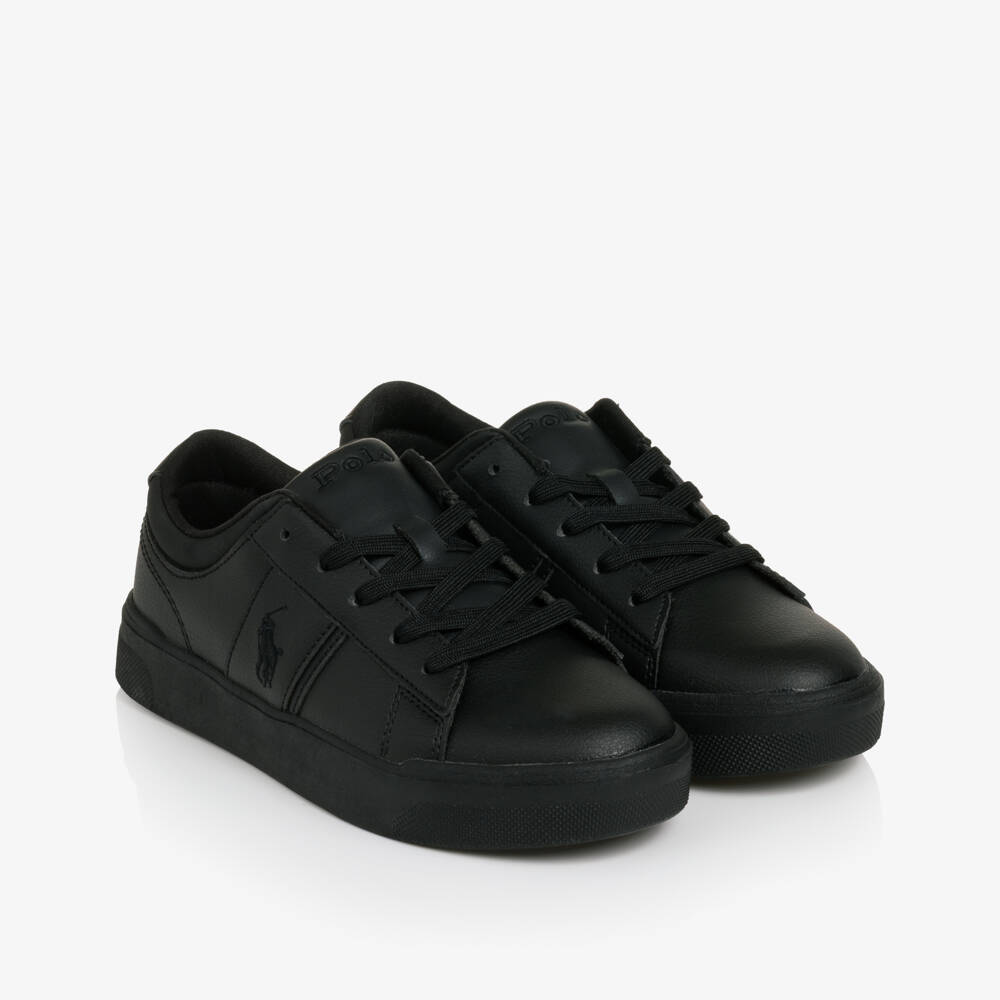 Ralph Lauren-Black Lace-Up Trainers with Polo Logo | Childrensalon