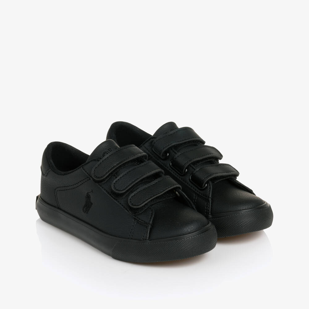 Ralph Lauren-Black Polo Trainers with Velcro Fastening | Childrensalon