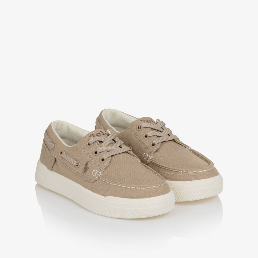 Ralph Lauren-Boys Beige Canvas Lace-Up Deck Shoes | Childrensalon