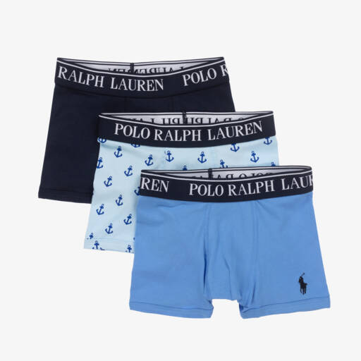 Ralph Lauren-Boys Blue Cotton Boxer Shorts (3 Pack) | Childrensalon