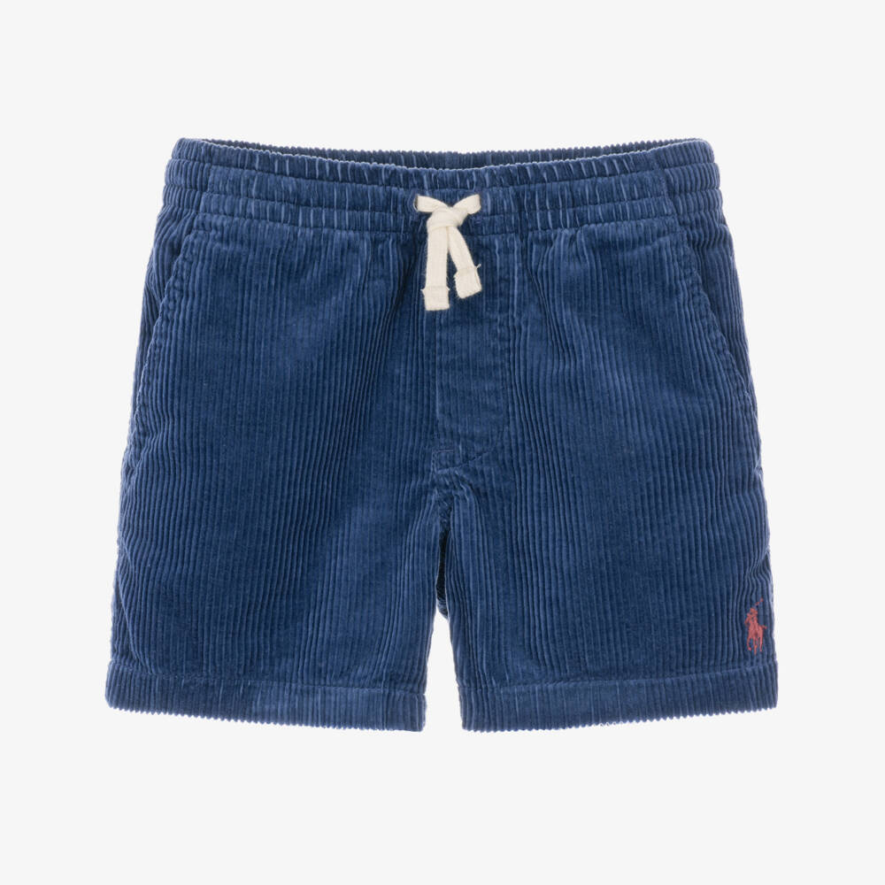 Ralph Lauren-Boys Dark Blue Cotton Corduroy Shorts with Pony Logo | Childrensalon