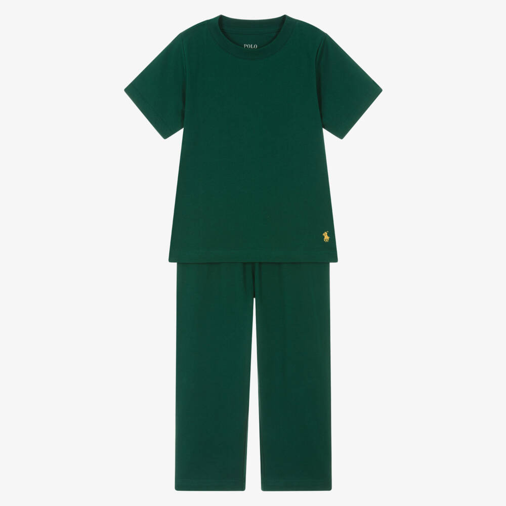 Ralph Lauren-Boys Dark Green Cotton Pony Logo Pyjamas | Childrensalon