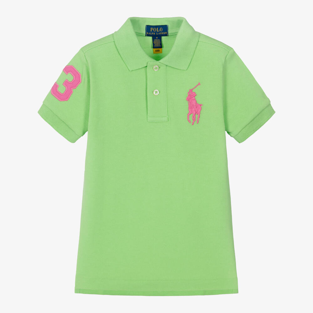 Ralph Lauren-Boys Green Big Pony Cotton Piqué Polo Shirt | Childrensalon