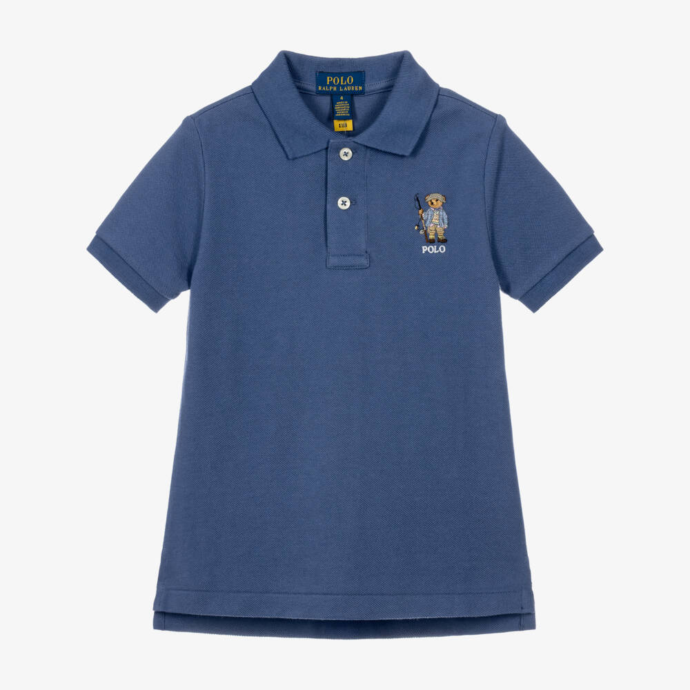 Ralph Lauren-Boys Navy Blue Polo Bear Piqué Polo Shirt  | Childrensalon